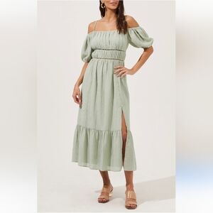 NEW ASTR The Label Sage Off the Shoulder Puff Sleeve Maxi Dress